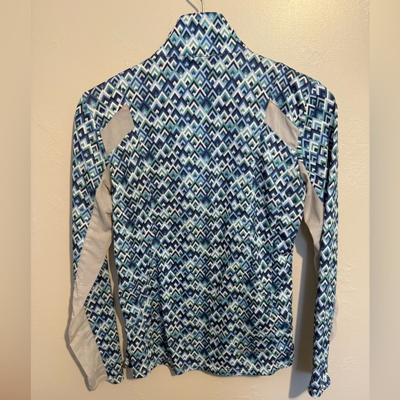 Ariat Ladies Sunstopper 2.0 1/4 Zip Baselayer Shirt Blue Geometric Design XS - Picture 10 of 12